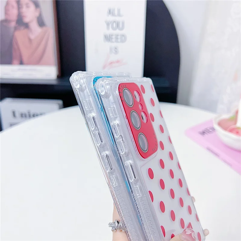 For Samsung Galaxy S25 Ultra Case Clear PC + TPU Phone Cover with Polka Dot Pattern and Lens Film - Purple