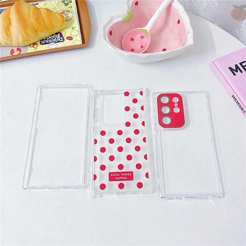 For Samsung Galaxy S25 Ultra Case Clear PC + TPU Phone Cover with Polka Dot Pattern and Lens Film - Purple