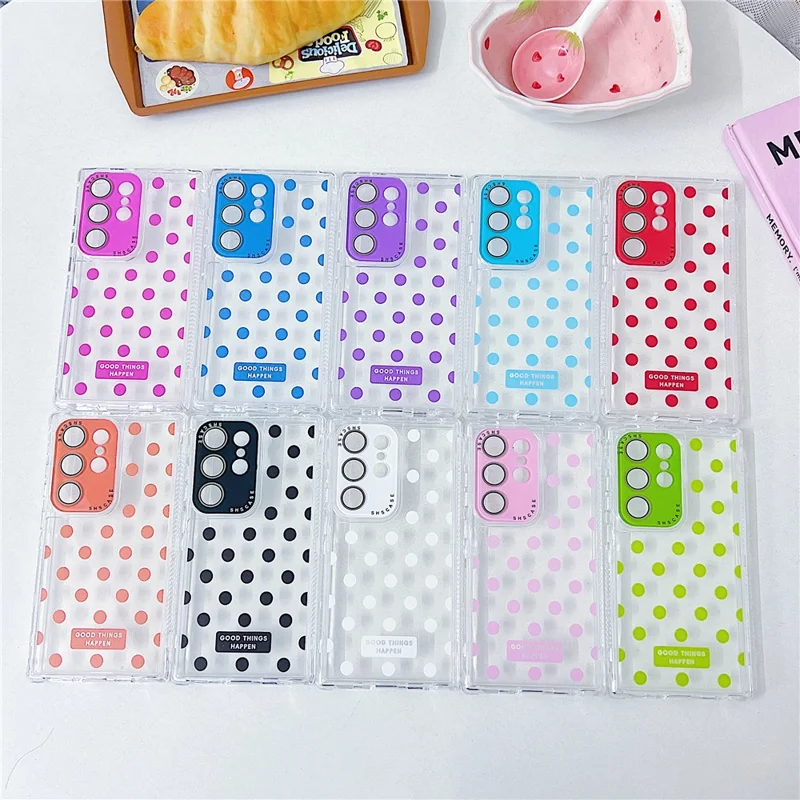 For Samsung Galaxy S25 Ultra Case Clear PC + TPU Phone Cover with Polka Dot Pattern and Lens Film - Purple