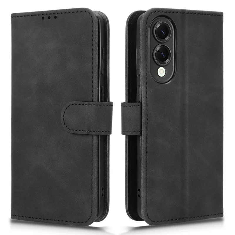 Capa de Couro para Samsung Galaxy S25 Edge Estilo Pele Antiderrapante Carteira Flip - Preto