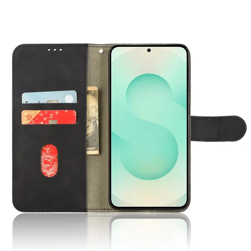 Capa de Couro para Samsung Galaxy S25 Edge Estilo Pele Antiderrapante Carteira Flip - Preto