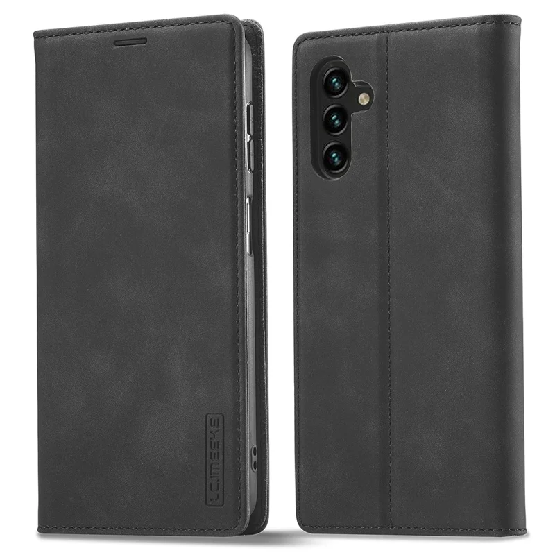 LC.IMEEKE For Samsung Galaxy S25 Case Wallet Microfiber Leather Phone Cover - Black