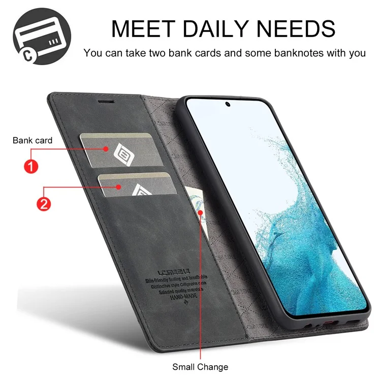 LC.IMEEKE per Cover Portafoglio in Pelle Scamosciata per Samsung Galaxy S25+ - Nero