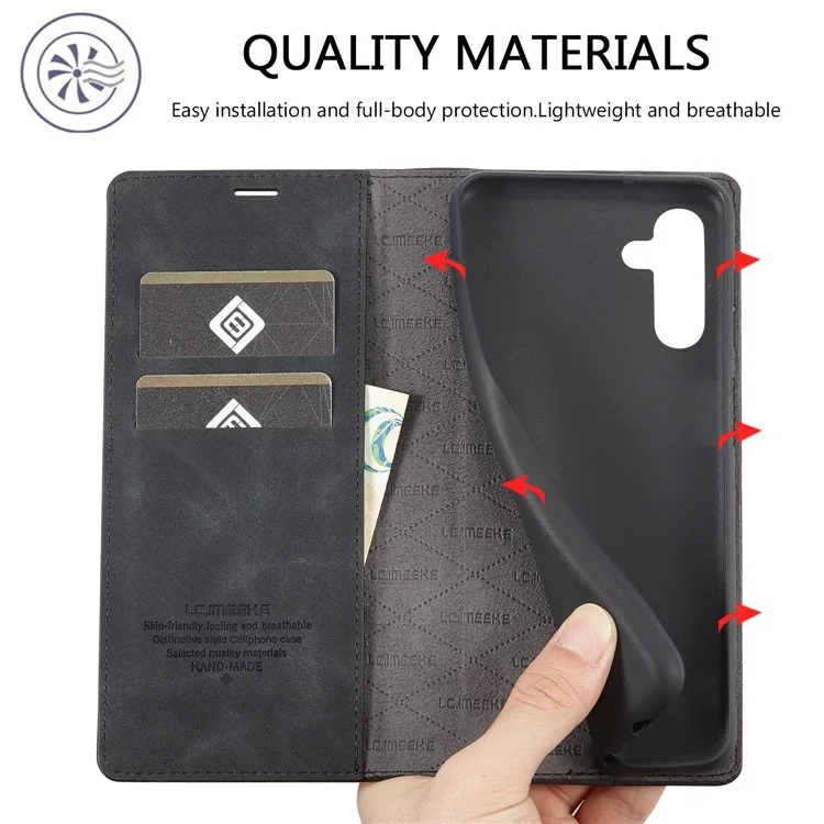 LC.IMEEKE per Cover Portafoglio in Pelle Scamosciata per Samsung Galaxy S25+ - Nero