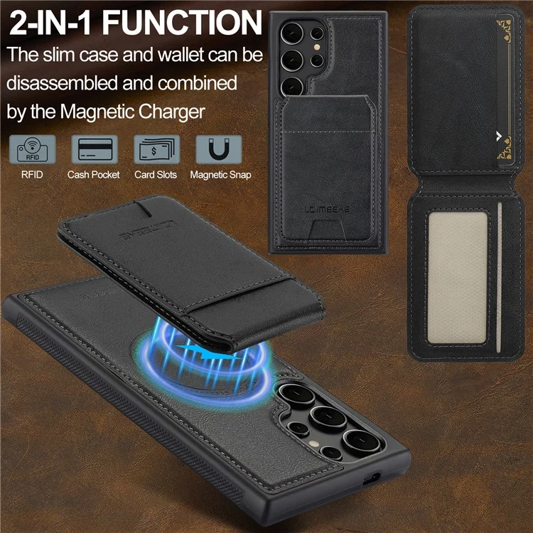 LC.IMEEKE L3 Per Samsung Galaxy S25 Ultra Custodia Magnetica Portacarte Staccabile Pelle + TPU Custodia Cellulare - Nero