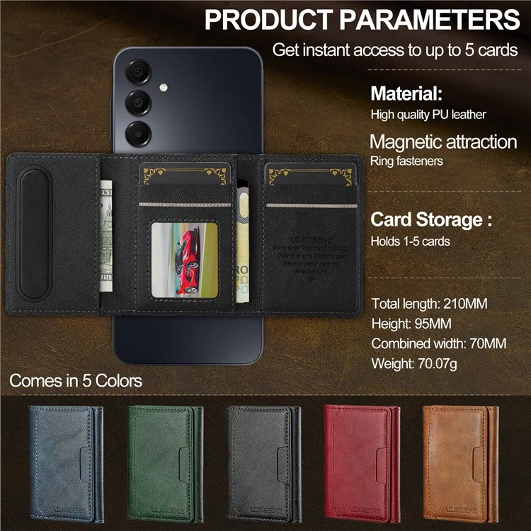 LC.IMEEKE L5 Pour Samsung Galaxy S25 Étui magnétique Couverture arrière en cuir avec porte-carte détachable - Noir