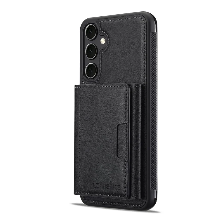 LC.IMEEKE L5 Pour Samsung Galaxy S25 Étui magnétique Couverture arrière en cuir avec porte-carte détachable - Noir