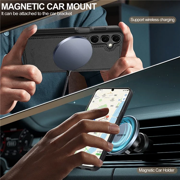 LC.IMEEKE L5 Pour Samsung Galaxy S25 Étui magnétique Couverture arrière en cuir avec porte-carte détachable - Noir