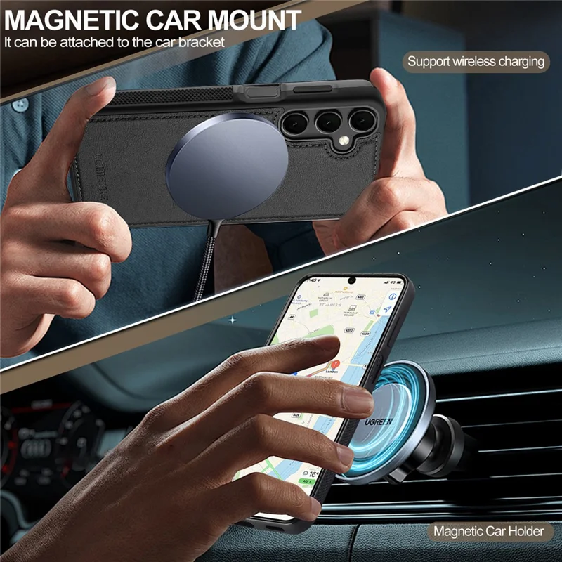 LC.IMEEKE For Samsung Galaxy S25+ Magnetic Magnetic Case Leather TPU Back Cover - Black