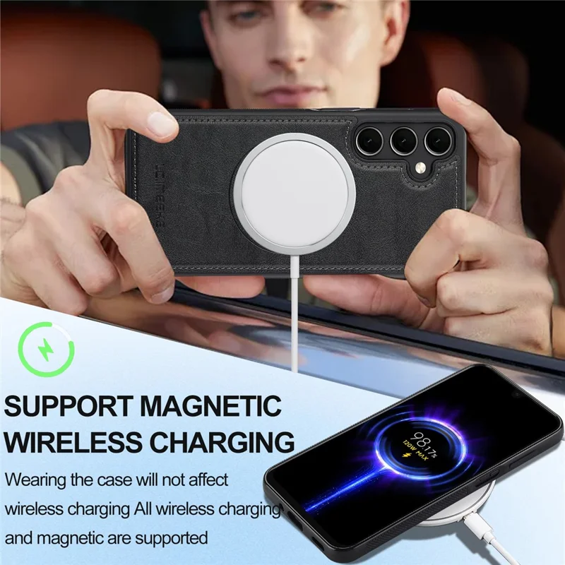 LC.IMEEKE For Samsung Galaxy S25+ Magnetic Magnetic Case Leather TPU Back Cover - Black