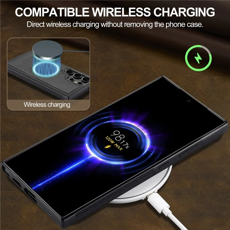 LC.IMEEKE Per Samsung Galaxy S25 Ultra Cover Magnetico Compatibile con MagSafe, Custodia in Pelle e TPU - Nero