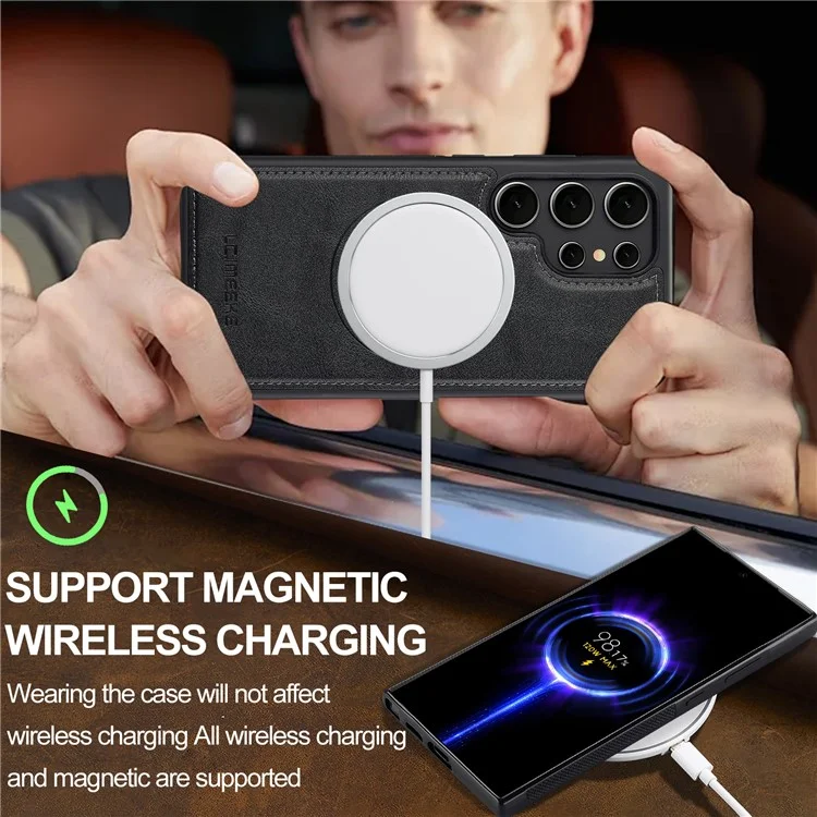 LC.IMEEKE Per Samsung Galaxy S25 Ultra Cover Magnetico Compatibile con MagSafe, Custodia in Pelle e TPU - Nero