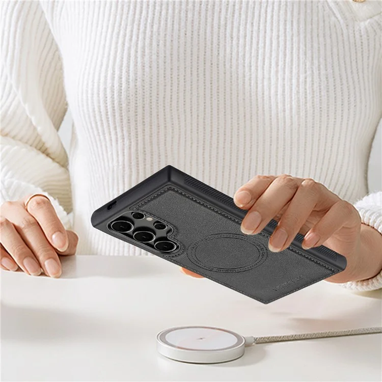 LC.IMEEKE Per Samsung Galaxy S25 Ultra Cover Magnetico Compatibile con MagSafe, Custodia in Pelle e TPU - Nero