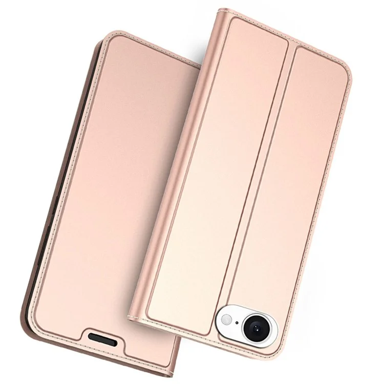 For iPhone 16e Case PU Leather Phone Cover with Card Holder Stand - Rose Gold