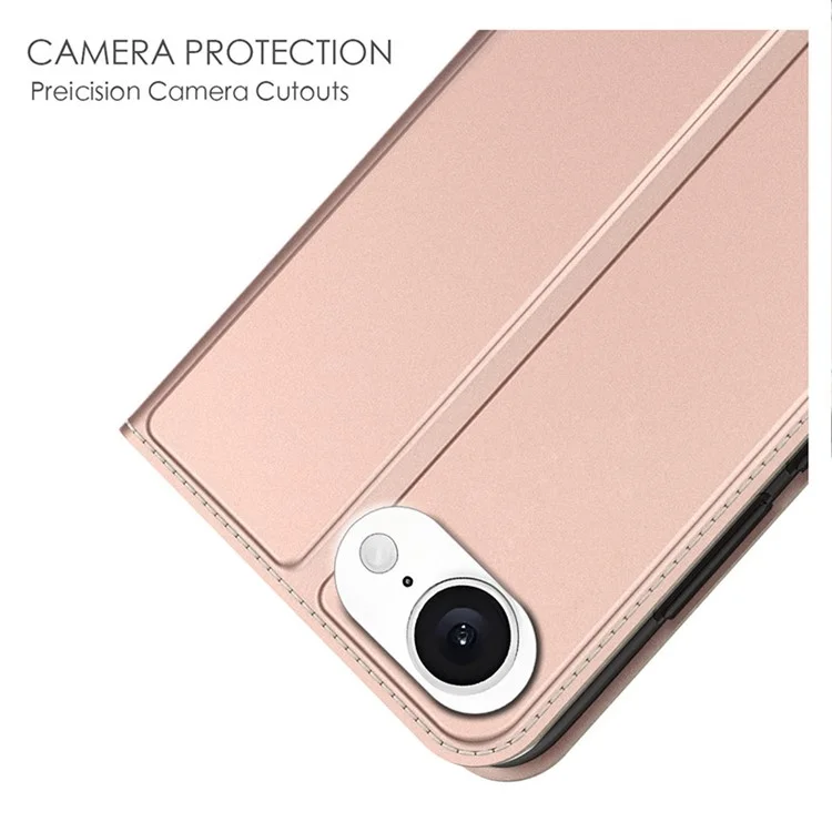 For iPhone 16e Case PU Leather Phone Cover with Card Holder Stand - Rose Gold