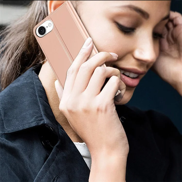 For iPhone 16e Case PU Leather Phone Cover with Card Holder Stand - Rose Gold