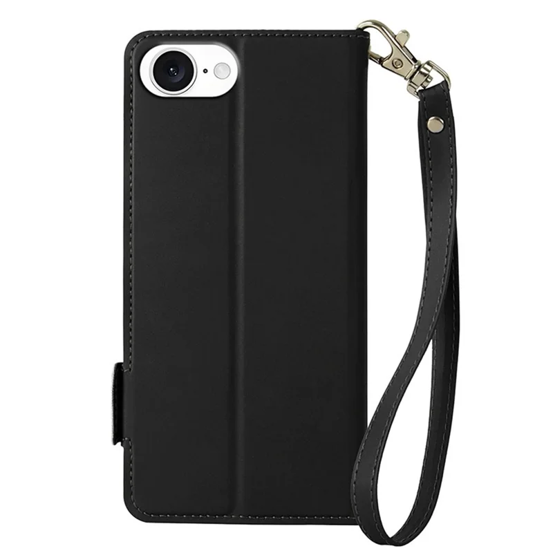 For iPhone 17e / 16e Case Color Splicing PU Leather Card Holder Phone Cover with Strap - Black