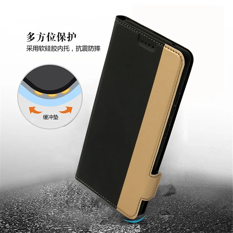 For iPhone 17e / 16e Case Color Splicing PU Leather Card Holder Phone Cover with Strap - Black