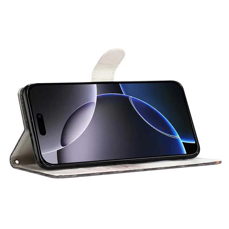 For iPhone 16 Pro Max Wallet Phone Case PU Leather Flip Cover with Stand Card Holder Painted Design - Butterfly