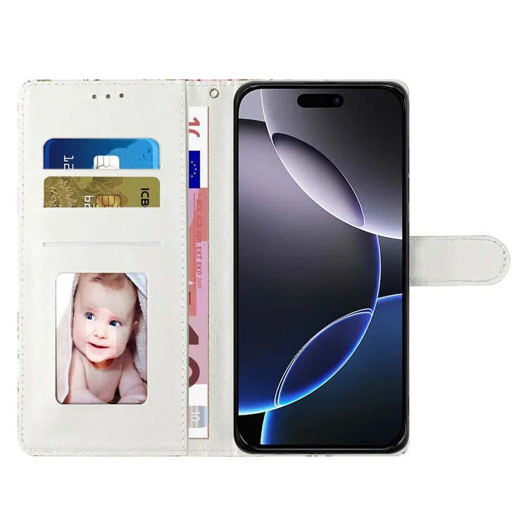 For iPhone 16 Pro Max Wallet Phone Case PU Leather Flip Cover with Stand Card Holder Painted Design - Butterfly