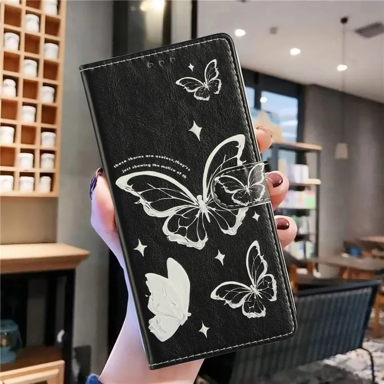 For iPhone 16 Pro Max Wallet Phone Case PU Leather Flip Cover with Stand Card Holder Painted Design - Butterfly