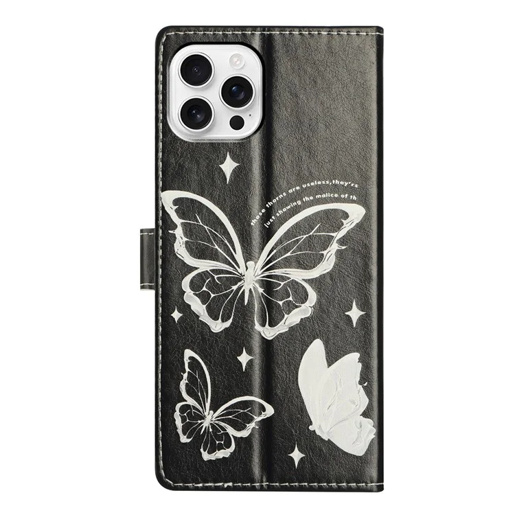For iPhone 16 Pro Max Wallet Phone Case PU Leather Flip Cover with Stand Card Holder Painted Design - Butterfly
