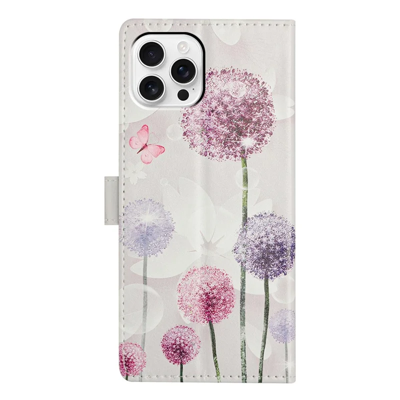For iPhone 16 Pro Wallet Phone Case PU Leather Flip Cover with Stand Card Holder Painted Design - Dandelion