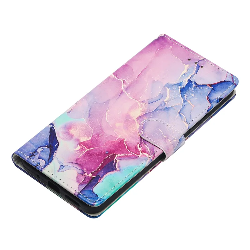 For Samsung Galaxy A06 4G Wallet Phone Case PU Leather Flip Cover with Stand Card Holder Painted Design - Green Pink Marble