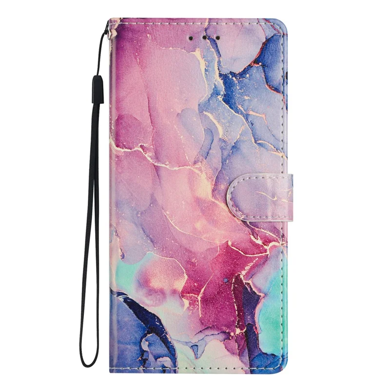 For Samsung Galaxy A06 4G Wallet Phone Case PU Leather Flip Cover with Stand Card Holder Painted Design - Green Pink Marble