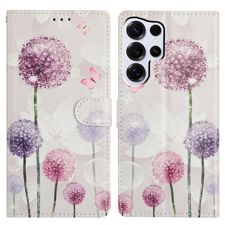 For Samsung Galaxy S25 Ultra Wallet Phone Case PU Leather Flip Cover with Stand Card Holder Painted Design - Dandelion
