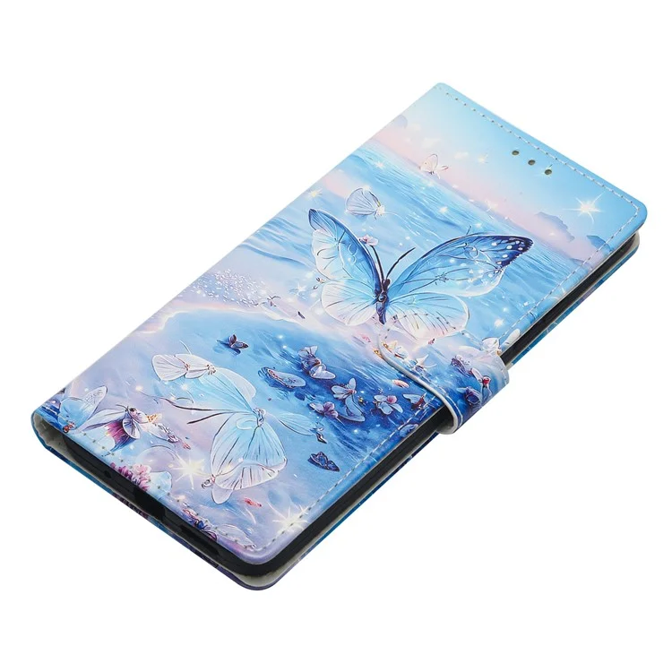 For Samsung Galaxy S25 Ultra Wallet Phone Case PU Leather Flip Cover with Stand Card Holder Painted Design - Ocean Butterfly