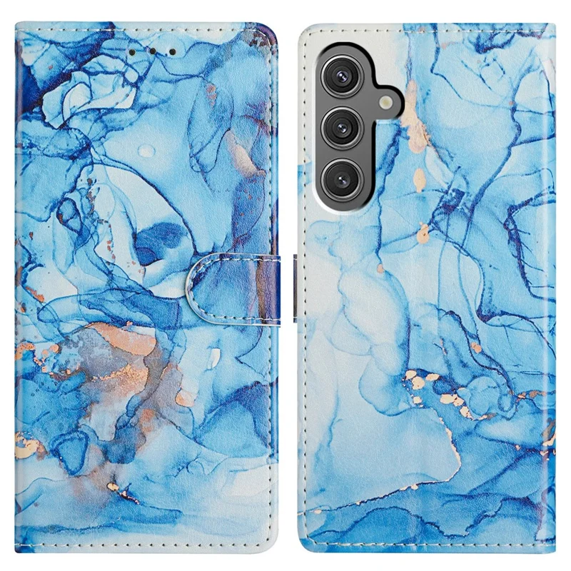 Capa de telefone carteira para Samsung Galaxy S24+ Couro PU Flip Cover com suporte Porta-cartões Design Pintado - Mármore Azul