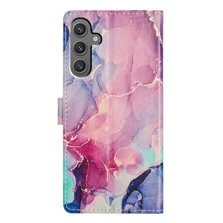 For Samsung Galaxy S24 Case Pattern Printing Wallet Stand Flip Leather Phone Cover - Green Pink Marble