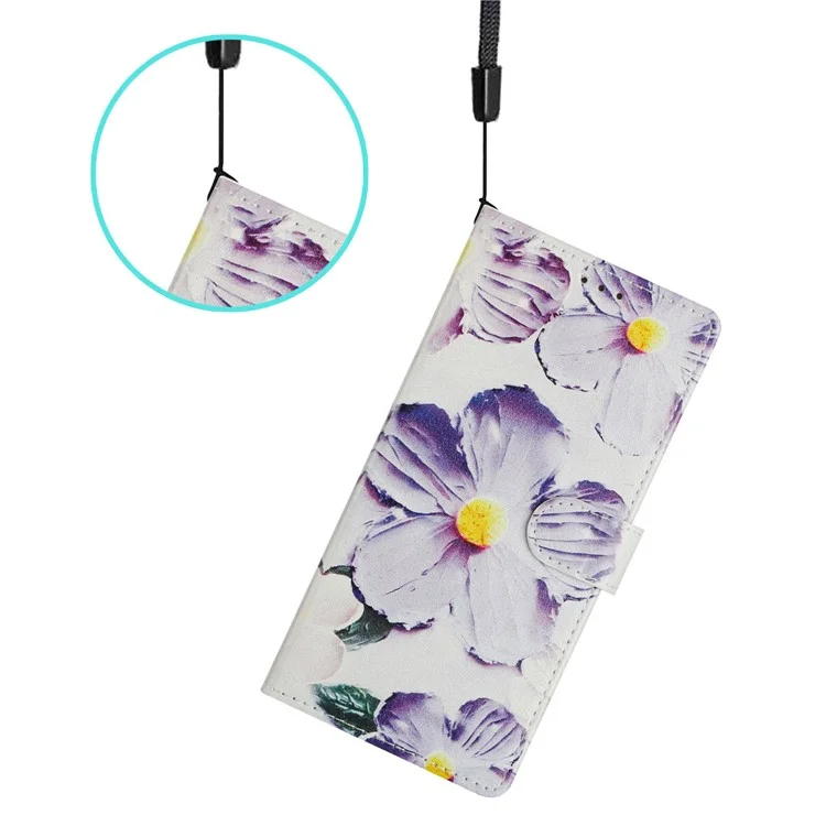 For Samsung Galaxy A55 5G Wallet Phone Case PU Leather Flip Cover with Stand Card Holder Painted Design - Purple Flower