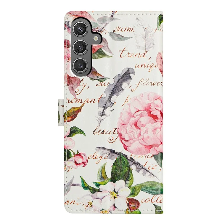 For Samsung Galaxy A15 5G Case Pattern Printing Wallet Stand Flip Leather Phone Cover - Green Leaves Flowers