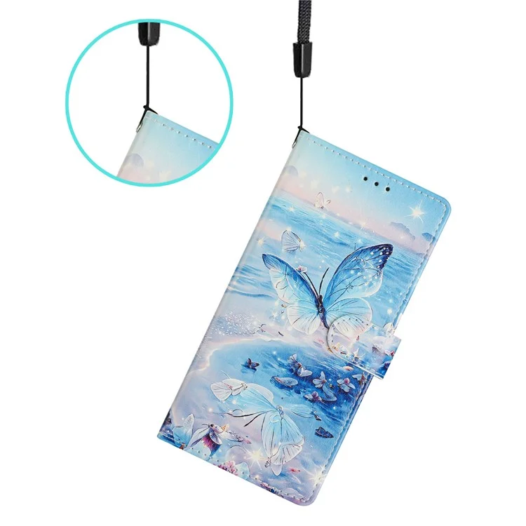 Funda tipo cartera para Xiaomi Redmi 13C 4G / 13C 5G con diseño de mariposa marina - Tapa abatible de cuero sintético con soporte y portarjetas