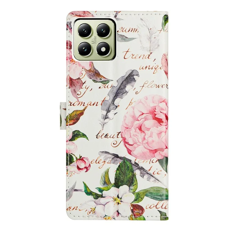 For Xiaomi 14T Wallet Phone Case PU Leather Flip Cover with Stand Card Holder Painted Design - Green Leaves Flowers