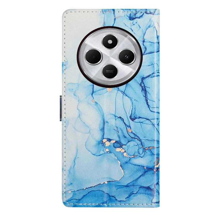 Cover a portafoglio con supporto e stampa a motivi per Xiaomi Redmi 14C 4G / Redmi A3 Pro 4G / Poco C75 4G - Marmo Blu