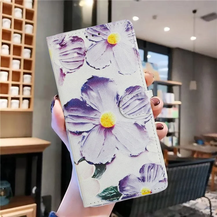Чехол-книжка для Xiaomi Redmi Note 14 Pro 4G из искусственной кожи с подставкой и отделением для карт, с рисунком - Фиолетовый цветок