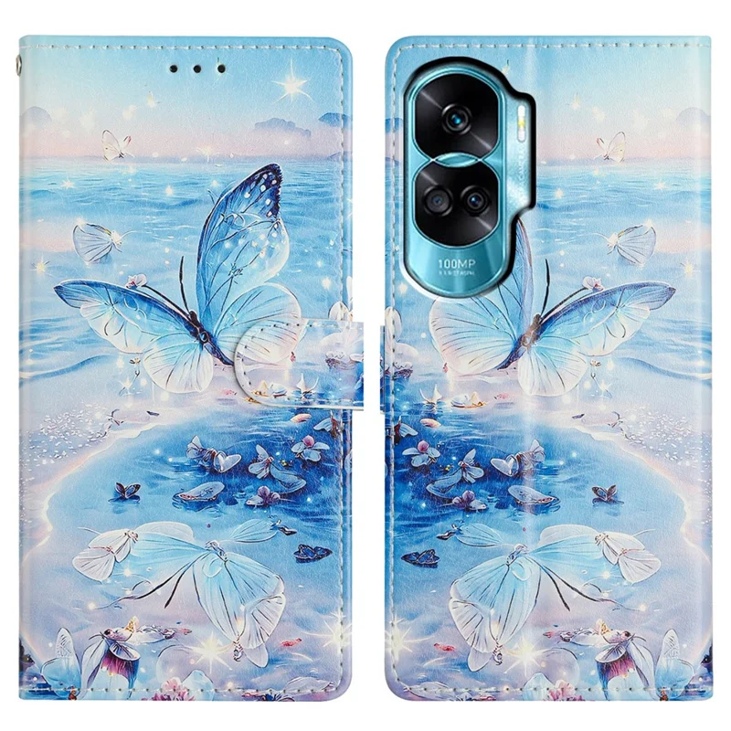 For Honor 90 Lite 5G Case PU Leather Wallet Phone Cover with Stand Pattern Painted - Ocean Butterfly