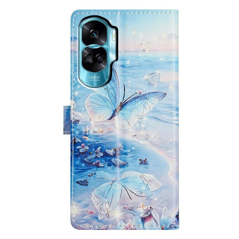 For Honor 90 Lite 5G Case PU Leather Wallet Phone Cover with Stand Pattern Painted - Ocean Butterfly