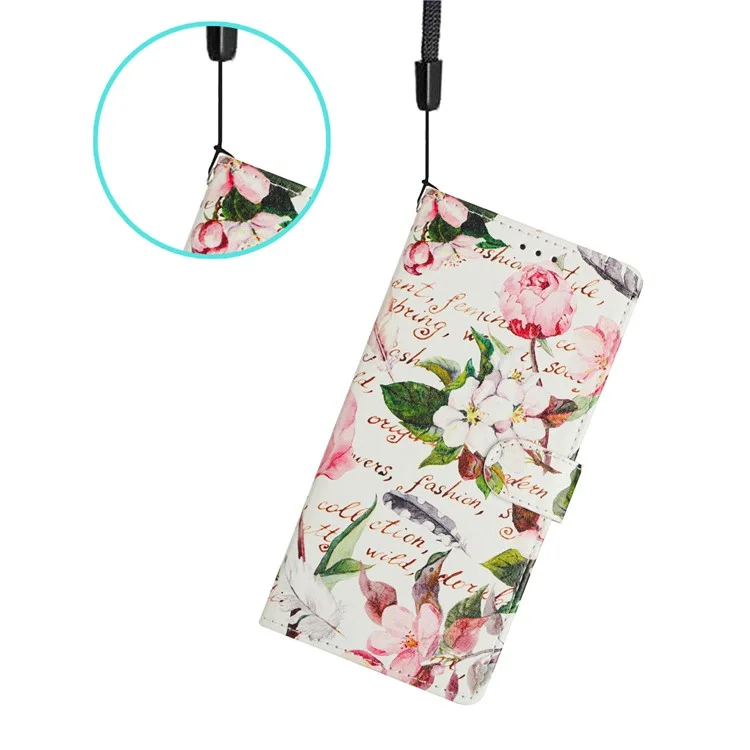 For Honor Magic7 Pro 5G Wallet Phone Case PU Leather Flip Cover with Stand Card Holder Painted Design - Green Leaves Flowers