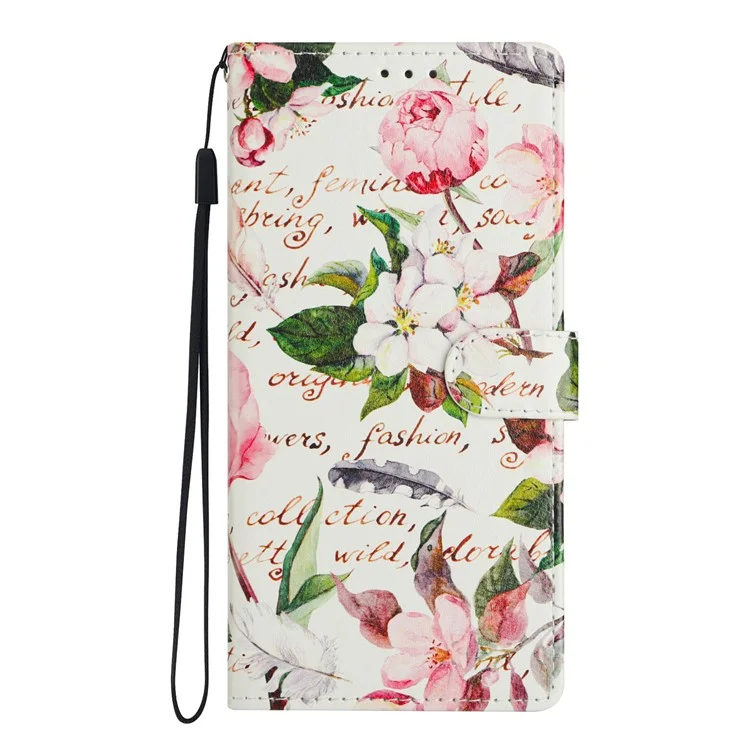 For Honor Magic7 Pro 5G Wallet Phone Case PU Leather Flip Cover with Stand Card Holder Painted Design - Green Leaves Flowers