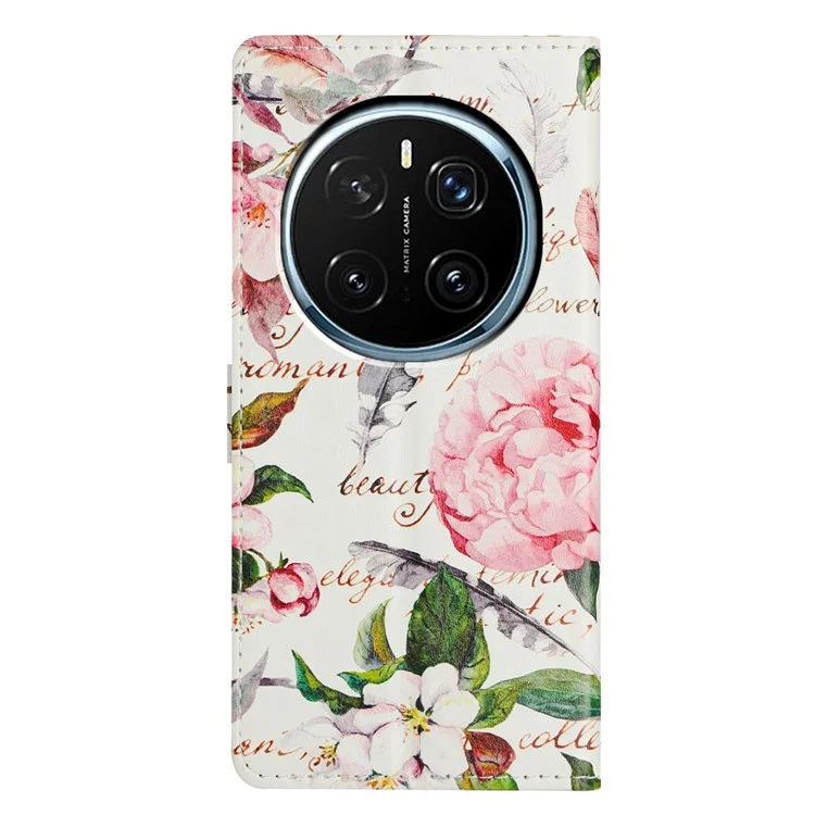 For Honor Magic7 Pro 5G Wallet Phone Case PU Leather Flip Cover with Stand Card Holder Painted Design - Green Leaves Flowers