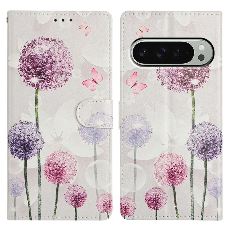 For Google Pixel 9 Pro XL Case PU Leather Wallet Phone Cover with Stand Pattern Painted - Dandelion