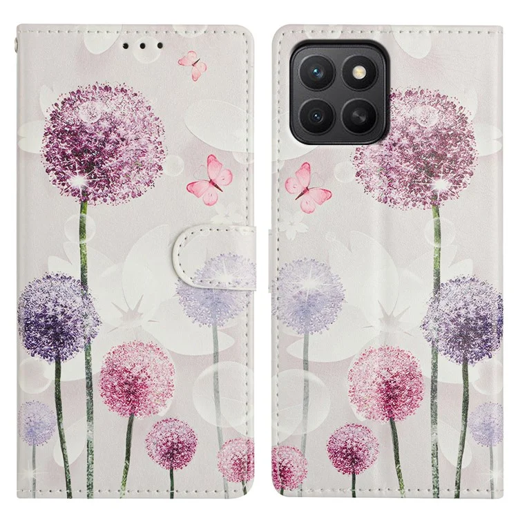 Cover a portafoglio per Honor X8c 4G in pelle PU con supporto e porta carte, design dipinto - Tarassaco