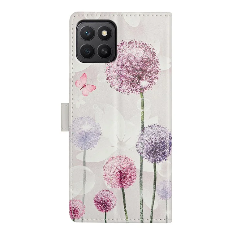 Cover a portafoglio per Honor X8c 4G in pelle PU con supporto e porta carte, design dipinto - Tarassaco
