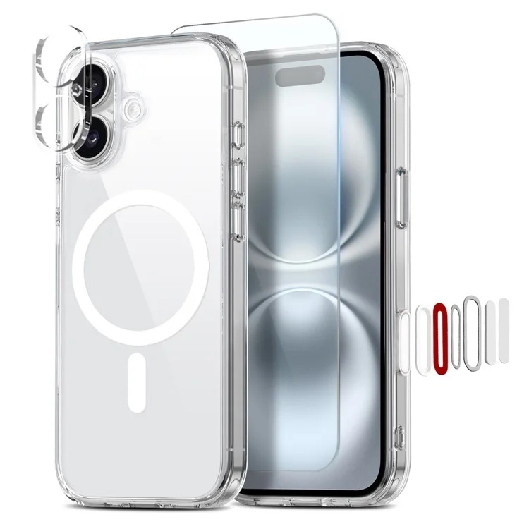 NORTHJO For iPhone 16 Plus Magnetic Case PC + TPU Phone Cover Set with Front Screen Protector + Lens Film
