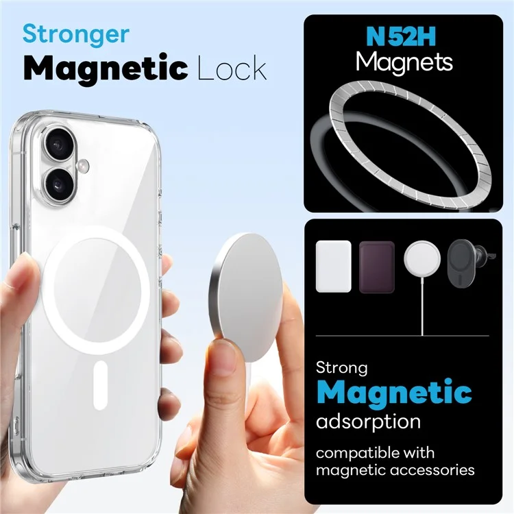NORTHJO For iPhone 16 Plus Magnetic Case PC + TPU Phone Cover Set with Front Screen Protector + Lens Film