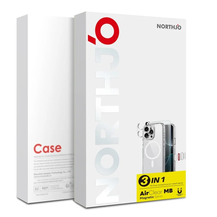 NORTHJO For iPhone 16 Plus Magnetic Case PC + TPU Phone Cover Set with Front Screen Protector + Lens Film